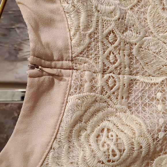 Cream Lace with Blush Pink Lining High Neck Lace Sleeveless Blouse Woman S - Picture 4 of 5